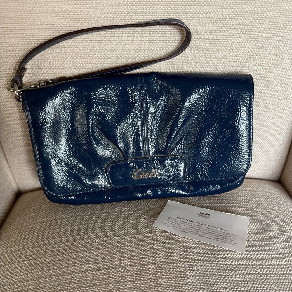 Coach Shiny Blue Leather Wristlet